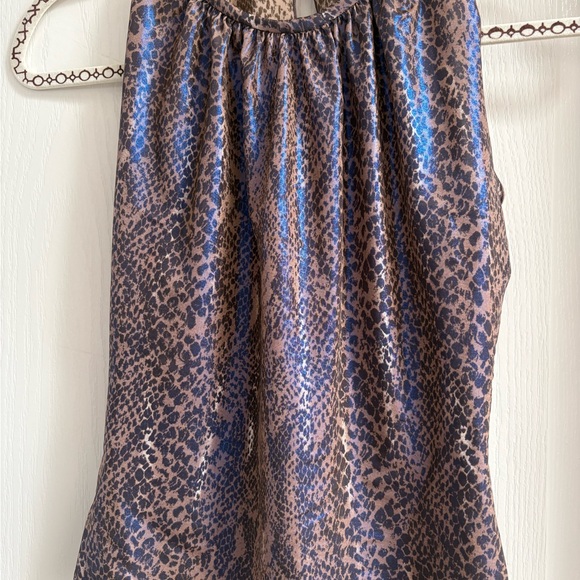 Jacqueline Conoir Tops - Elegant Snake Print Blouse in Brown and Purple Blue metallic